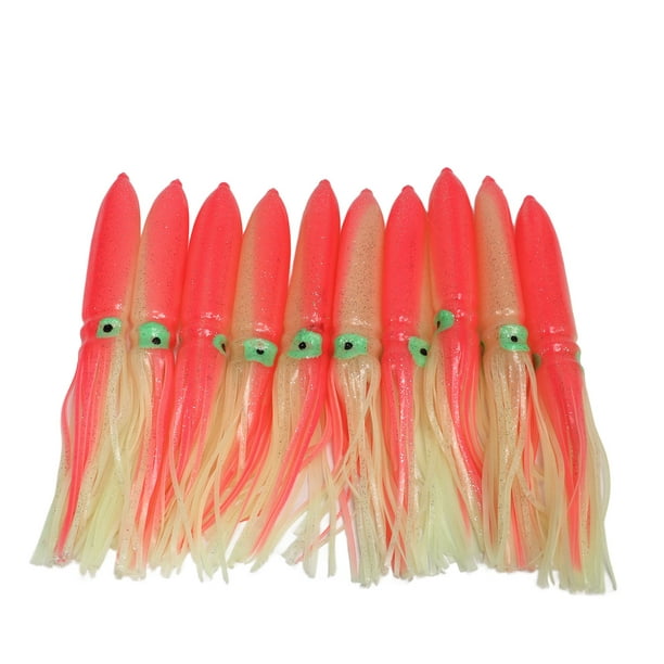 Youthink Squid Fishing Lure, Silicone Squid Fishing Bait Soft Vivid High Efficiency 10 Pcs With Hook For Outdoor Green,transparent,pink Pink