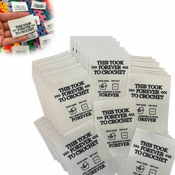 Bovemsi Clearance Slipasikao Fun Personalized Woven Garment Labels 50/100 Pcs Knitting Labels 'This Took Forever To Crochet' Handmade Labels for Crochet Quality Sewing Woven Labels