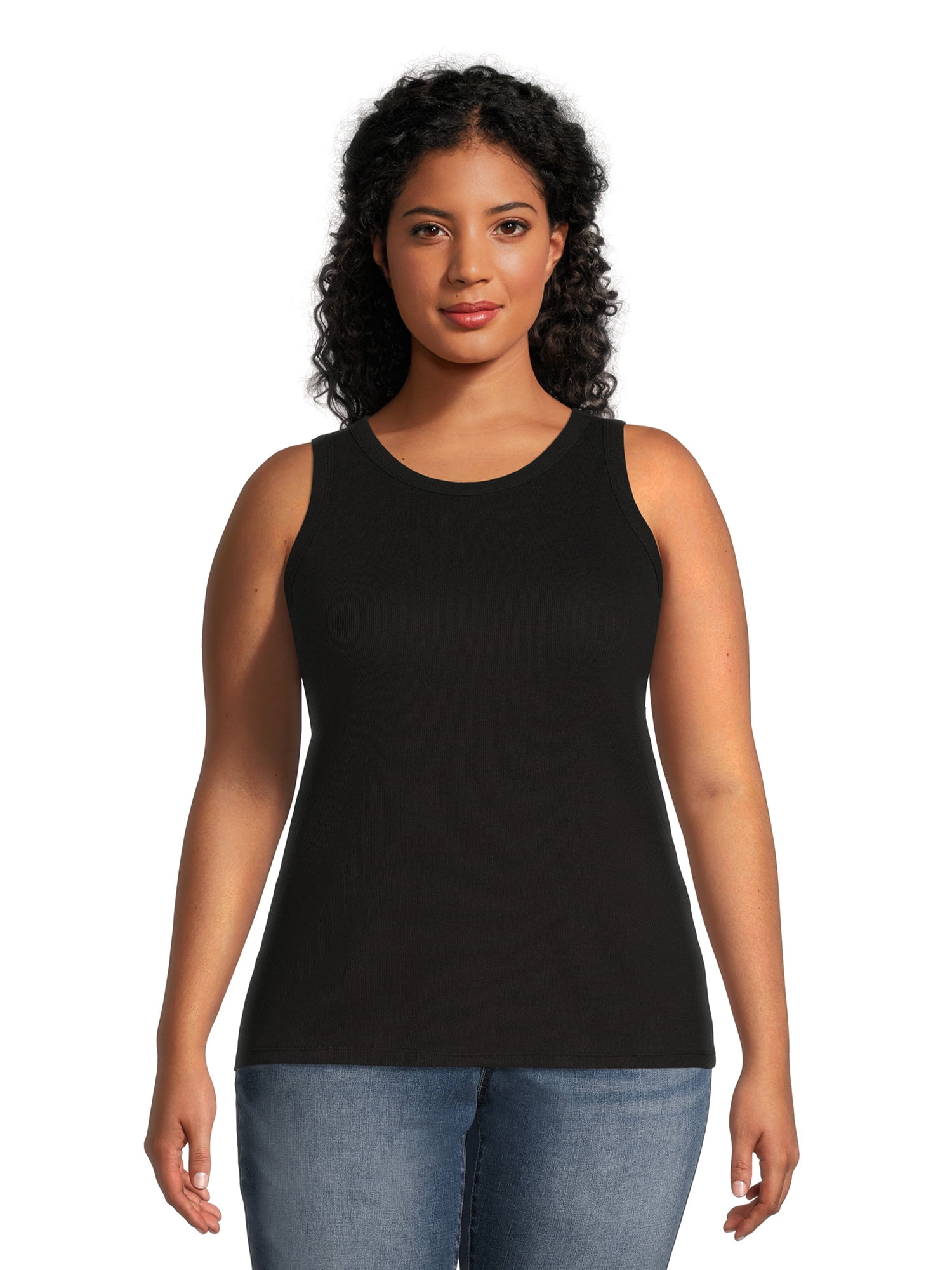 Terry and Sky Women's Plus Size High Neck Rib Tank Top