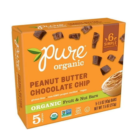 Pure Organic Peanut Butter Chocolate Chip Fruit & Nut Bar 7.5 oz 5 (Best Cereal Bars For Weight Loss)