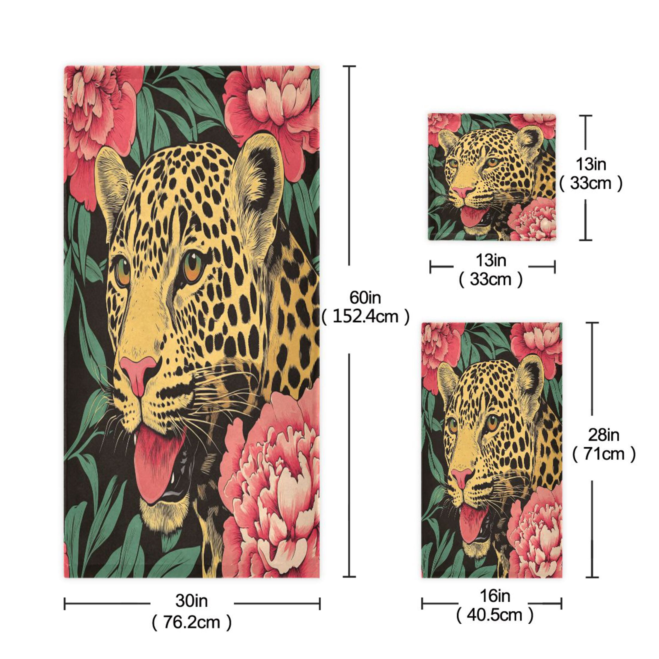 BZSMCE 3piece Bath Towel Sets Hand Bath Towels Fashion Leopard & Flowers Printed Towel Sets