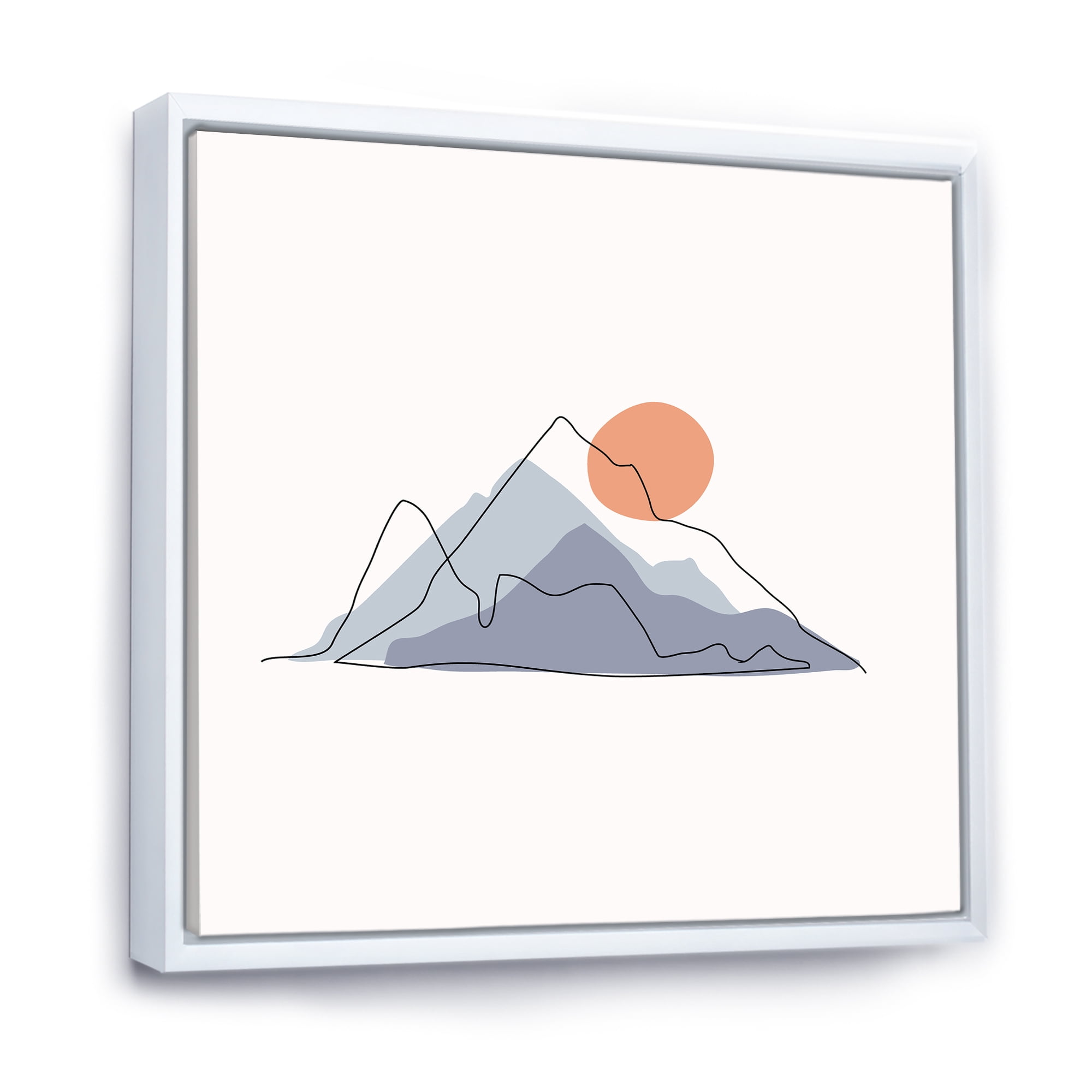 Designart 'Abstract Red Moon With Mountainscape' Modern Framed Canvas Wall Art Print