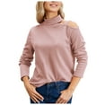 thumbnail image 2 of Womens Turtleneck Sweater Sexy One Shoulder Tops Casual Knit Long Sleeve Shirts Cut Out Pullover Going Out Outfits Pink S, 2 of 4