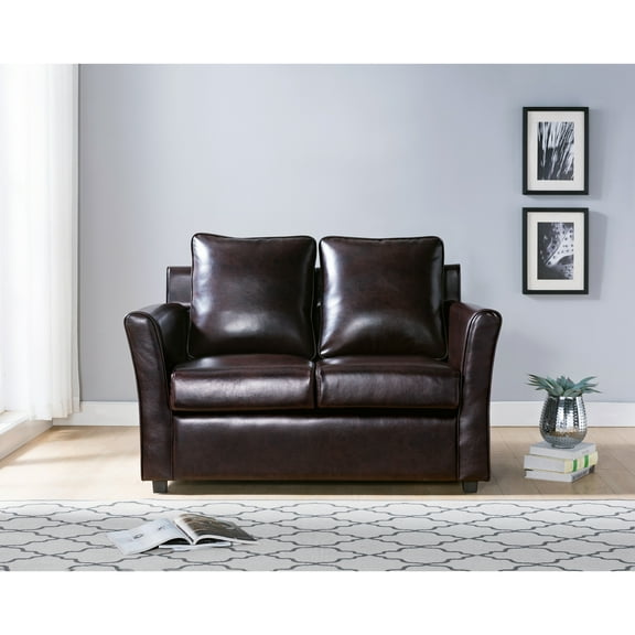 Furniture of America Transitional Faux Leather Lillard Loveseat, Brown