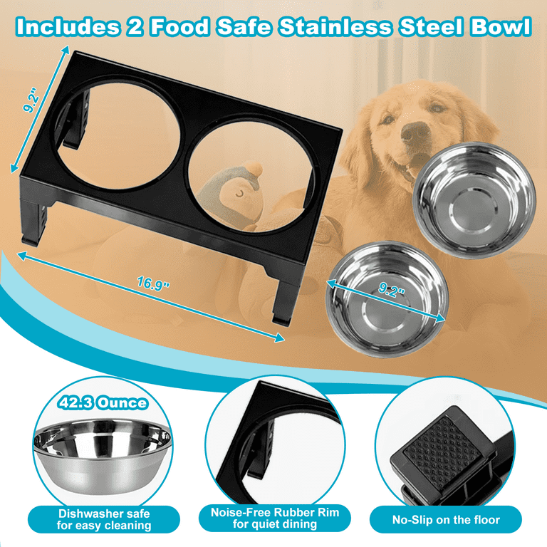 Elevated Dog Bowls Adjustable Raised Dog Bowl with 2 Stainless