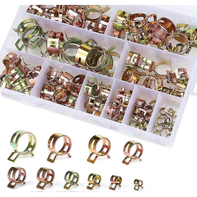Spring Clip Hose Clamp Gasoline Hose Clamp, 100 Pieces Hose Clamps Spring Clip Hose Clamps Hose Clamp with Storage Box (6-22mm, Size 10)