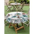 thumbnail image 4 of Outdoor Tablecloth with Umbrella Hole for Patio/Picnic/Party/Camping, Teal Grey Flowers Waterproof Table Cloth Round Cover Washable, Spring Watercolor Blooms Floral Plant (Dia 60"), 4 of 9