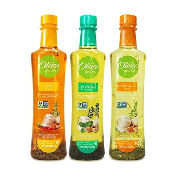 Oleico Gourmet-Infused High Oleic Safflower Oil, Assorted, Pack of 3, 12 oz