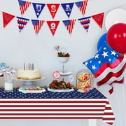 Chmadoxn Patriotic 4th of July Tablecloth - Red White Blue Stars & Stripes Design, Waterproof Indoor/Outdoor Table Cover for Independence Day Parties, BBQs, and Holiday Family Gatherings