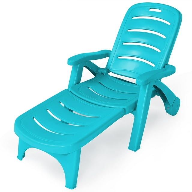 Patiojoy Chaise Longue d'Extérieur à 5 Positions, Fauteuil Inclinable Pliant pour Plage, Bord de Piscine, Cour Arrière, Turquoise