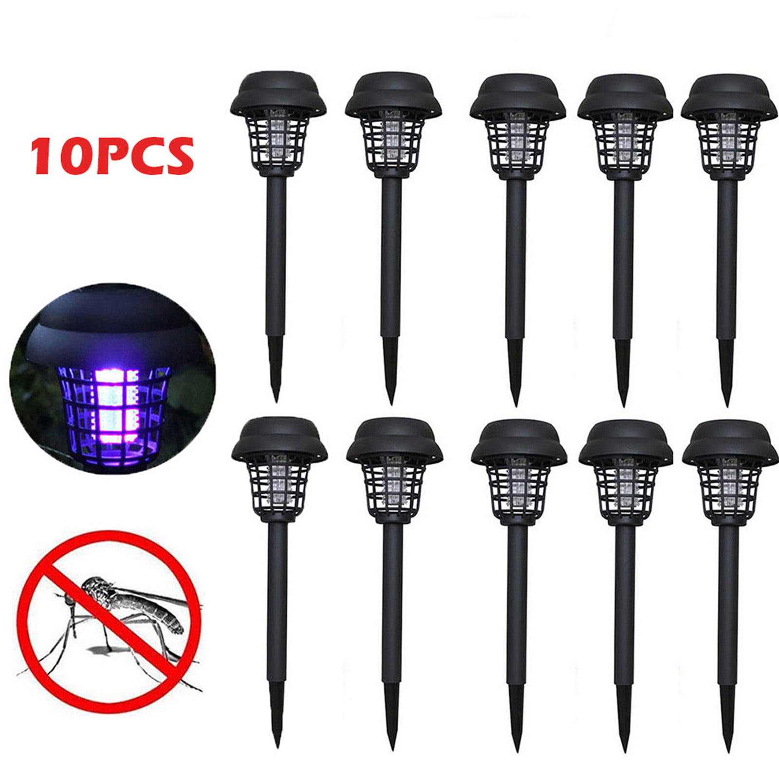 10XSolar Power Outdoor Mosquito Fly Bug Insect Zapper Killer Trap LED Lamp Light 