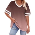 thumbnail image 3 of Sports Shirts for Women Dqueduo Women's Oversized-neck Short Sleeved Solid Summer Base Shirt Sports T-shirt Brown XXXXL, 3 of 8
