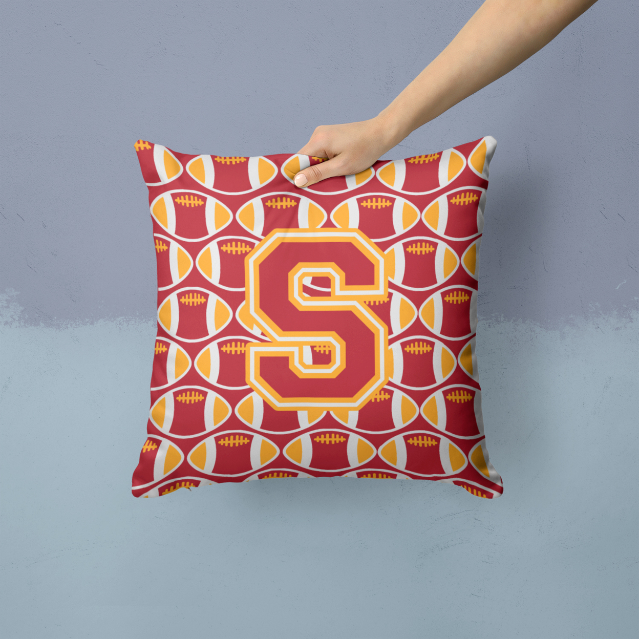 Letter S Football Cardinal and Gold Fabric Decorative Pillow