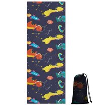 Space Dinosaurs Rockets Pattern Hot Yoga Mat Towel Non Slip for Hot Yoga - Quick-Drying Yoga Mat Cover with 4 Corner Pockets with Travel Bag - Hot Yoga Towel Non Slip 70"x26"
