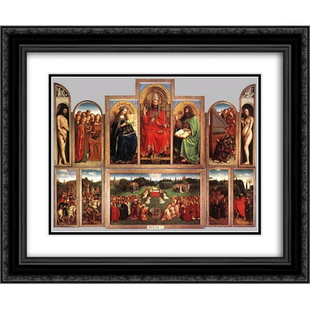 Van Eyck Ghent Altarpiece - Jan van Eyck 2x Matted 24x20 Black Ornate Framed Art Print 'The Ghent Altarpiece (wings open)'