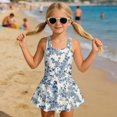 thumbnail image 3 of DISNIMO Girl One Piece Swimsuits Flower Print Quick Dry Swim Dress Sleeveless Hawaiian Beach Bathing Suit with Skirt Soft Stretch Swimwear Size 7-8, 3 of 8