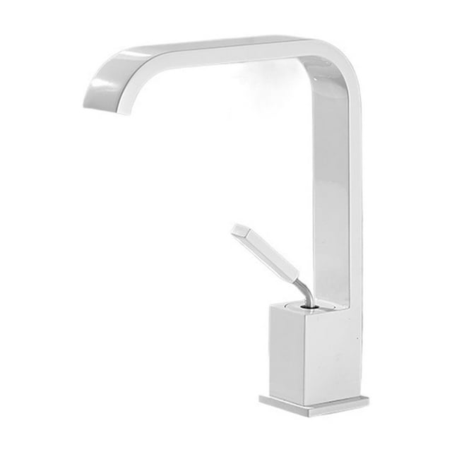 Mitigeur de Lavabo en Acier Inoxydable, Cascade Haute, Noir Mat Blanc, Poignée Unique, Facile à Installer