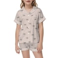 thumbnail image 3 of 2026 New Kids Printed Button Down Short Sleeve Pajama Set Cute Pattern Lapel Top and Elastic Waist Shorts Sleepwear for Girls(Beige,7-8 Years), 3 of 3