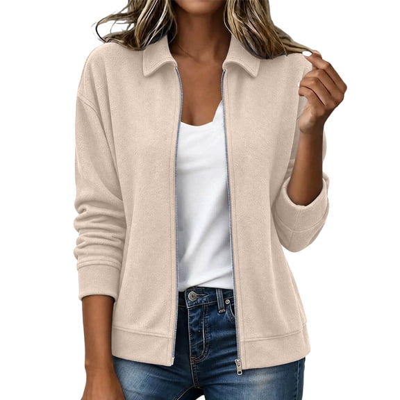 Maplenight Fall Jacket for Women Trendy Collared Zip Up Coat with Pockets Relaxed Fit Casual Jackets
