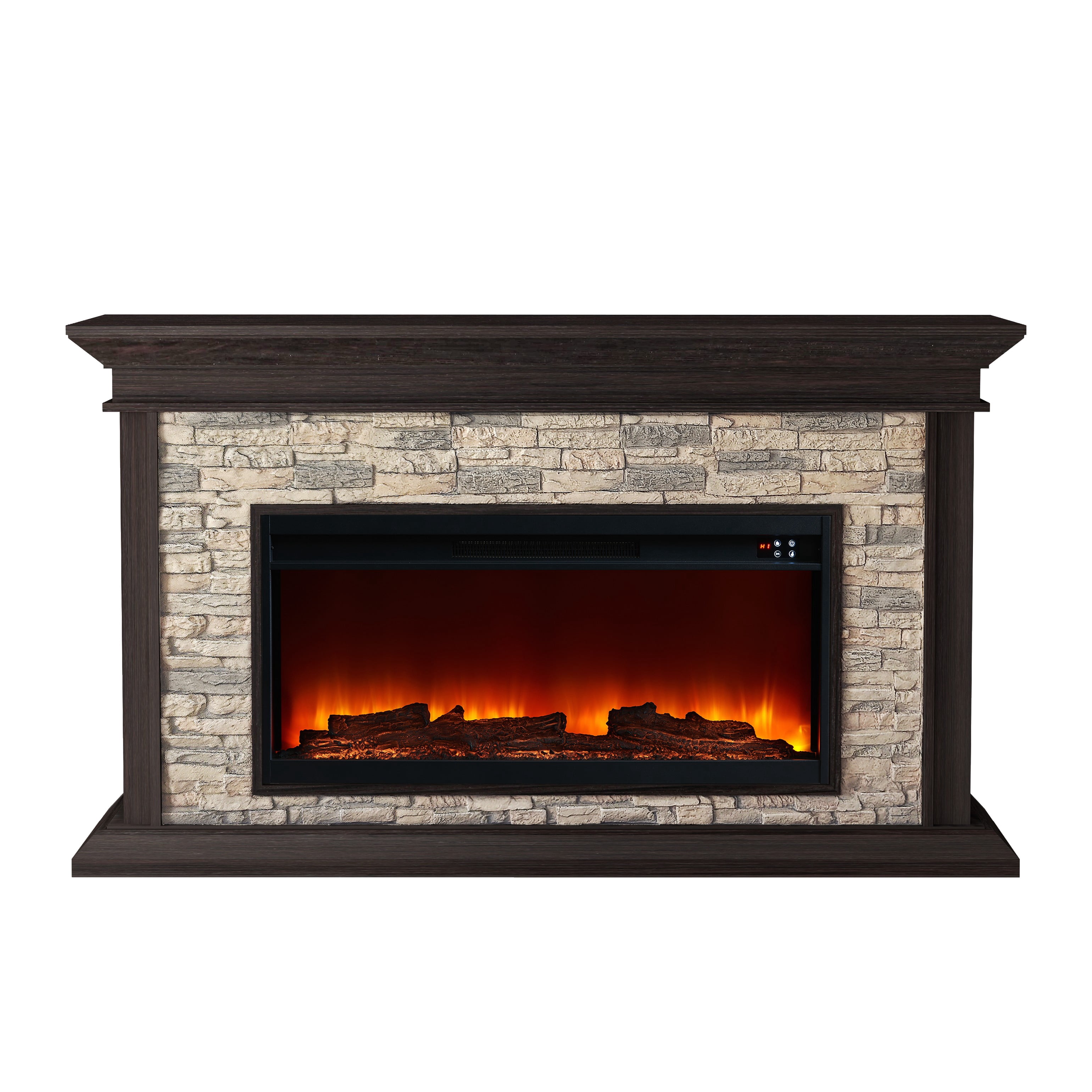 FESTIVO 60" Freestanding Electric Fireplace with Faux Brick Mantle - Brown