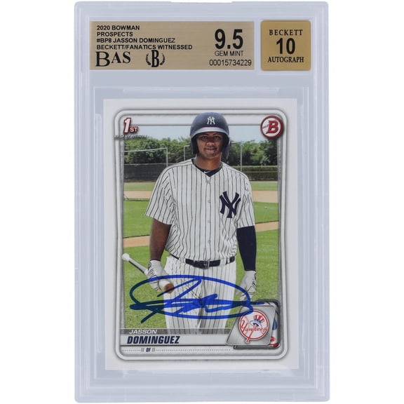 Jasson Dominguez New York Yankees Autographed 2020 Bowman Series 1 #BP-8 Beckett Fanatics Witnessed Authenticated 9.5/10 Rookie Card - Fanatics Authentic Certified