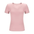 thumbnail image 6 of Byworldtasic V Neck Slim Fitted T Shirts for Women Basic Solid Color Short Sleeve Layering Tee Tops, 6 of 6