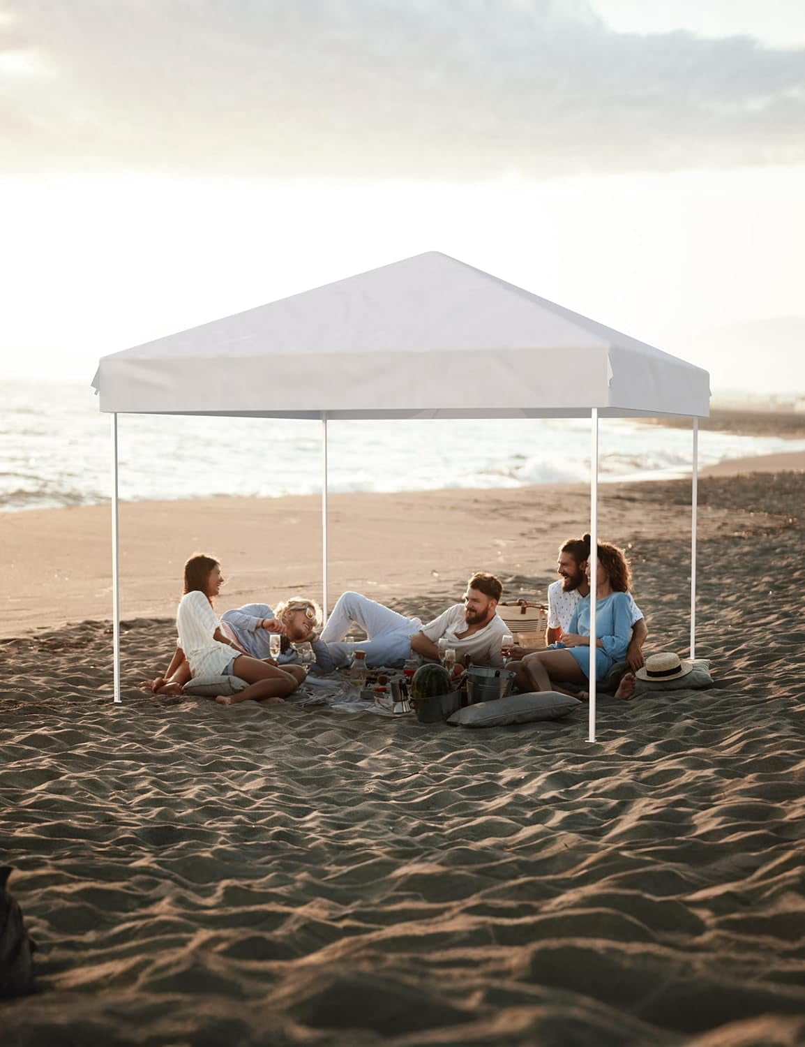 10x10 Pop Up Canopy with 3 Side Walls,Beach Tent with One Push Setup,Outdoor Sun Shade for Events,Parties,Camping,Gazebo with 1 Roller Bag,3 Adjustable Height,4 Weight Bags