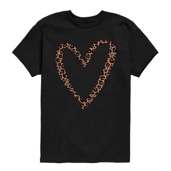 Instant Message - Leopard Print Heart Outline - Youth Boys Short Sleeve Graphic T-Shirt