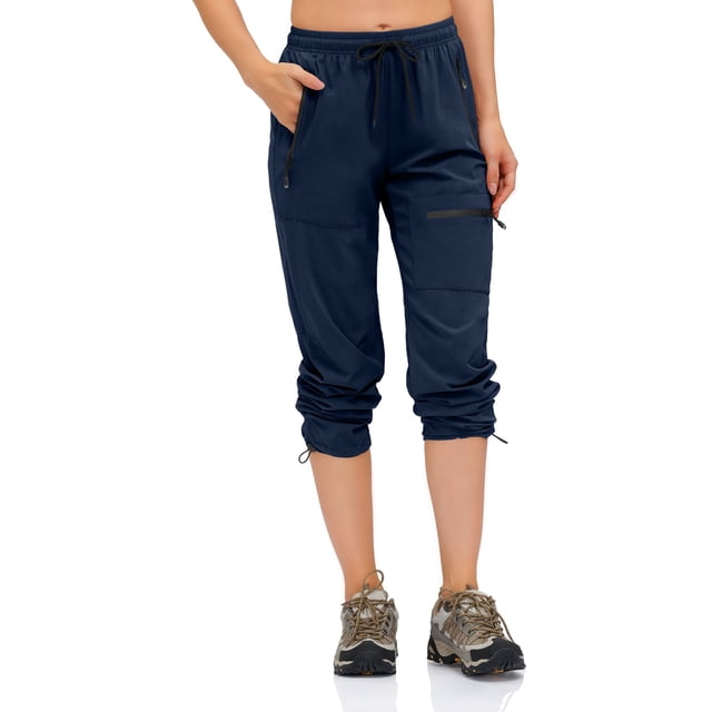 Pantalones de senderismo con bolsillo con cremallera Tobillo con banda de secado rápido Pantalones casuales para correr para deportes Azul oscuro S