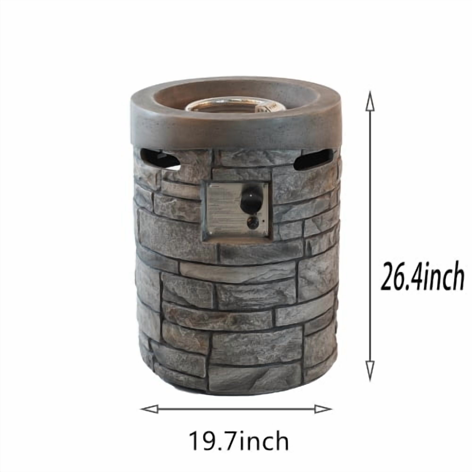 19.7" Gas Fire Pit with Magnesium Oxide Cultured Stone Finish,Contain Rainproof Cover and Lava Rocks, 32000 BTU / Gray