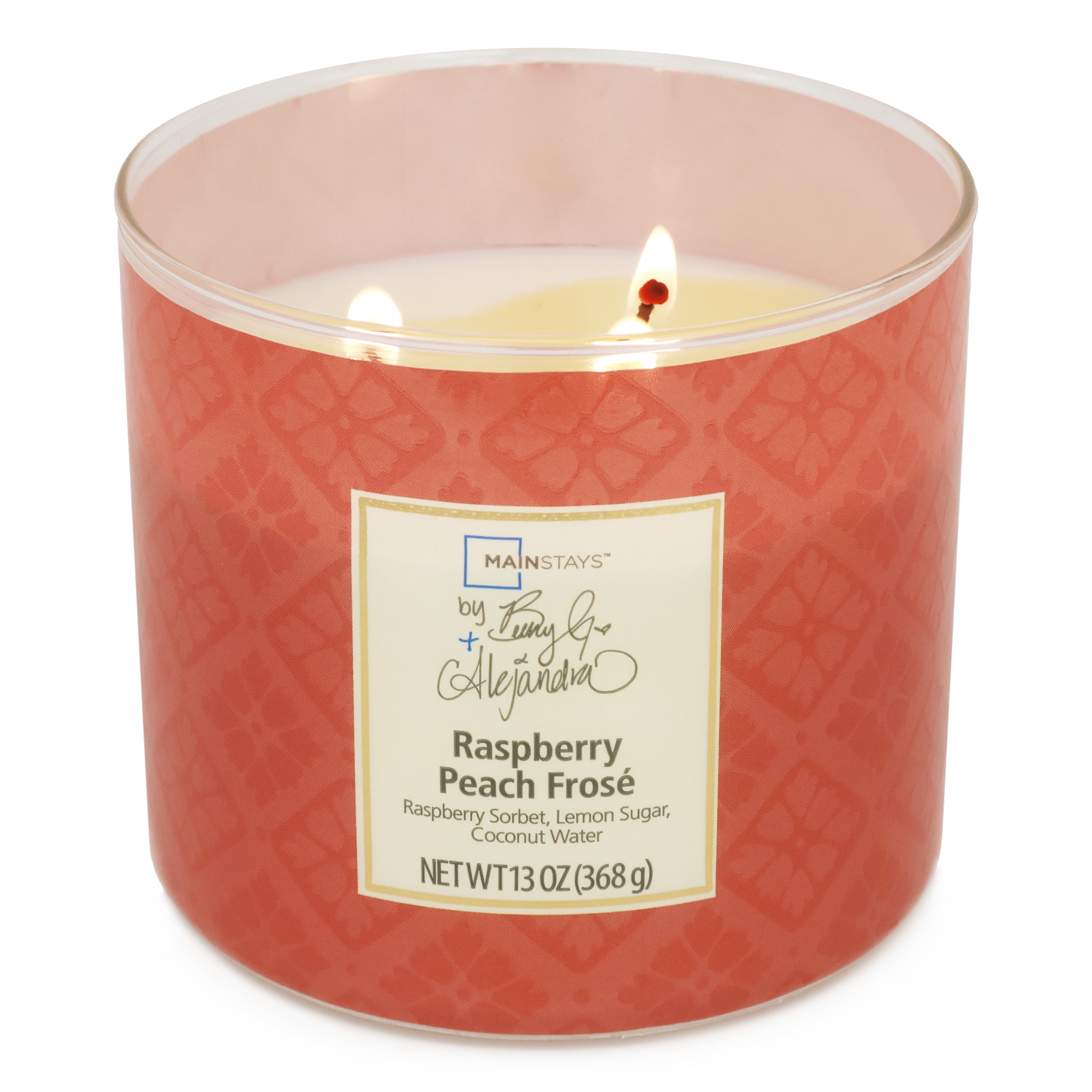 Mainstays by Becky G. & Alejandra 3-Wick Raspberry Peach Frose Candle, Orange Tile, 13 oz