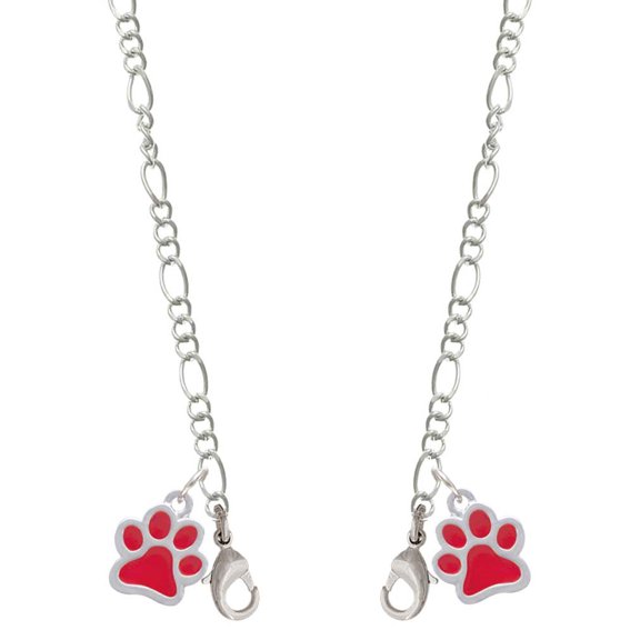 Silvertone Medium Translucent Red Paw Silvertone Face Mask Necklace