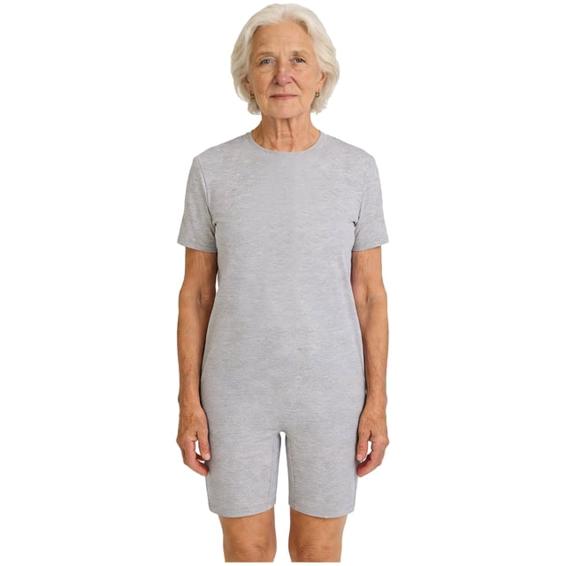 TTAO Men's Anti-Strip Adaptive Jumpsuit Short Sleeve Adaptive Rompers for Elderly Special Needs Patients Grey L