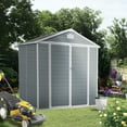 thumbnail image 2 of 6x8 FT Resin Storage Shed with Floor, Outdoor Plastic Garden Shed with Window, Protective Cap and Lockable Doors, Waterproof Tool Shed for Garden, Backyard, Grey, 2 of 7