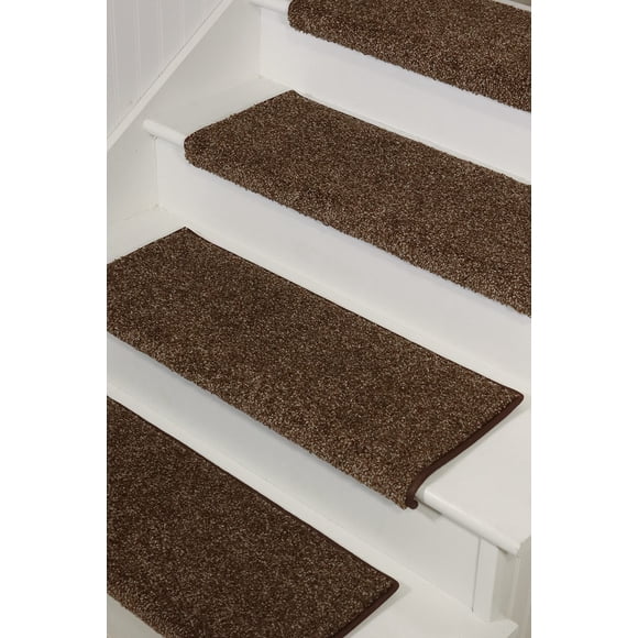Oak Valley Designs™ Rounded Bullnose Carpet Stair Treads - Anti Slip Indoor Stair Mats for Wooden Stairs, Style: Stoney Brook, Black Walnut 35" W X 9.75" D (Set of 14)