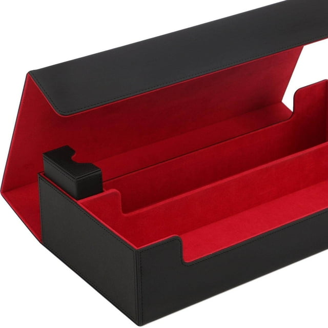 Gardien de Cartes Premium Double Cuir Cartes Coffre-Fort Boîte Accessible Standard Premium Solide Sécuritaire Présentation Cartes Double Étage Noir Brillant Rouge