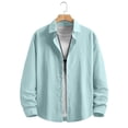 thumbnail image 2 of 100% Cotton Men's Sun Protection Shirts Lapel Button Down Long Sleeve Plain Breathable Lightweight Hiking Shirts for Summer Light Blue M, 2 of 7