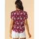 thumbnail image 5 of Blusa floral de Gasa Allegra K con Ojo de Cerradura en la Espalda de manga Corta con volantes rojo S, 5 of 6