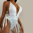 thumbnail image 5 of WREESH Womens One Piece Swimsuit Summer New European and American Deep V Neck Swimwear Trendy Tassel Swimwear Beach Bathing Suit White, 5 of 7