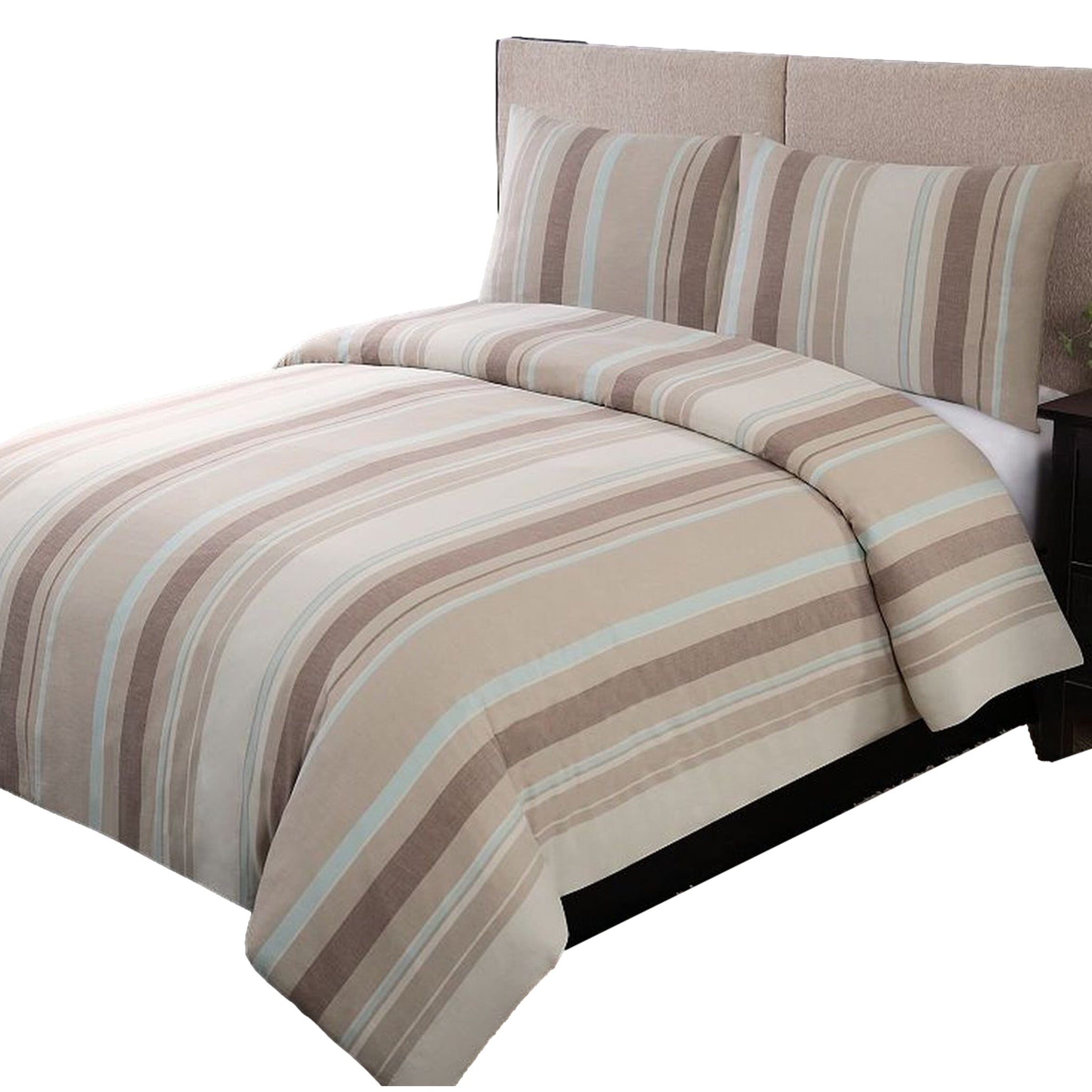 Home Classics Logan Tan Beige Stripe 3 Pc Duvet Set King Bed Comforter