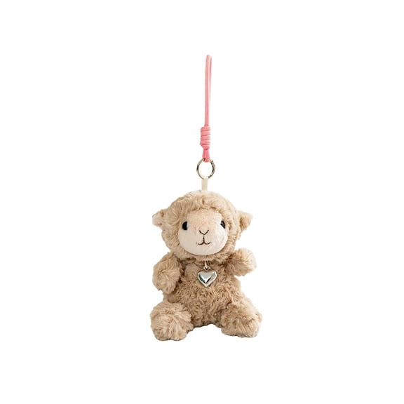 Cute Sheep Plush Toy Light Brown Stuffed Lamb Doll Hanging Pendant Soft Comfort Toy for Toddlers Kids Bedside Cushion Car Interior Decoration 25cm