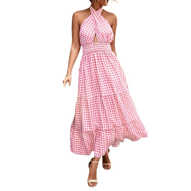 SAYOO Ropa de verano para mujeres, encaje floral / a cuadros para mujeres con espalda suelta SAYOO moda