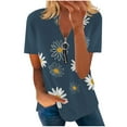 thumbnail image 2 of Hauts d'Été pour Femmes Grande Taille à Manches Courtes Mode pour Femmes Ample Confortable Col en V à Fermeture Éclair Imprimé Haut à Manches Courtes Blouse T-Shirt à Col en V pour Femmes en Liquidation, 2 of 5