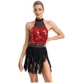 thumbnail image 3 of Sinleey Justaucorps de Danse Jazz Latine à Sequins pour Femmes, Superposition à Volants pour Compétition de Danse Ballet Rouge TTG, 3 of 7