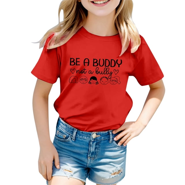PMVFHDE Hauts Tendance pour Filles Manches Courtes T-Shirts Graphiques Mignons Mode Décontractée Respirante Imprimée Rouge, 10-11 Ans