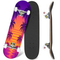 31'' Complete Skateboard 7 Layer Canadian Maple Double Kick Deck Skateboards sunset palm trees trendy purple california vintage Skate Board for Beginner Adult Gifts