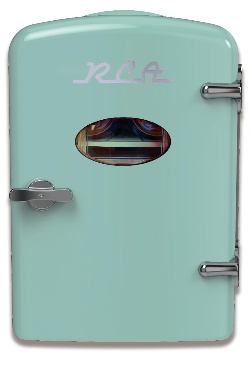 RCA 6-can Capacity Retro Mini Fridge, Mint, Compact Design
