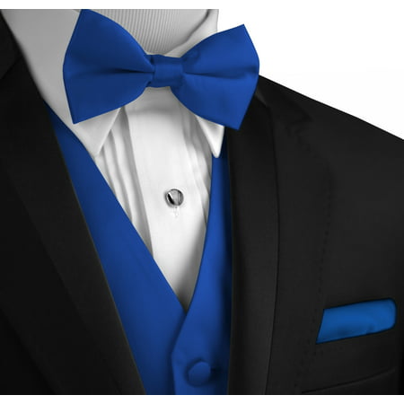 Italian Design, Men's Formal Tuxedo Vest, Bow-Tie & Hankie Set for Prom, Wedding, Cruise in Royal (Best Designer Mens Wedding Suits)