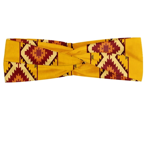 Ethnic Headband, Oriental Traditional Ornaments Zigzags Eastern Vibes in Vibrant Tones, Elastic and Soft Women's Bandana for Sports and Everyday Use, Grey Red Coconut, by Ambesonne