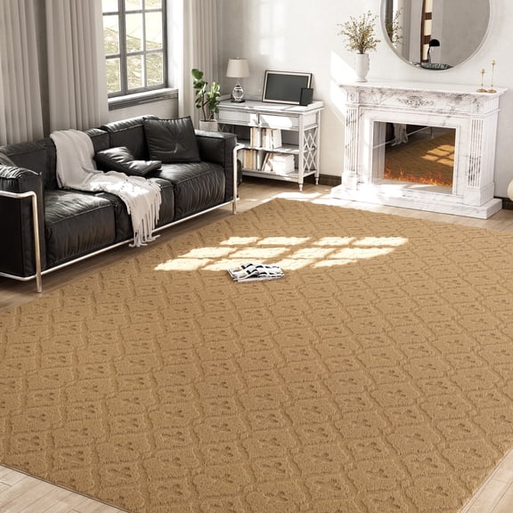 YOUPINS Modern Area Rug,5'x8' Large High-Low Textured Moroccan Vintage Shag Rugs,Washable Decor Carpet for High Traffic Areas in Living Room, Bedroom,Dining Room